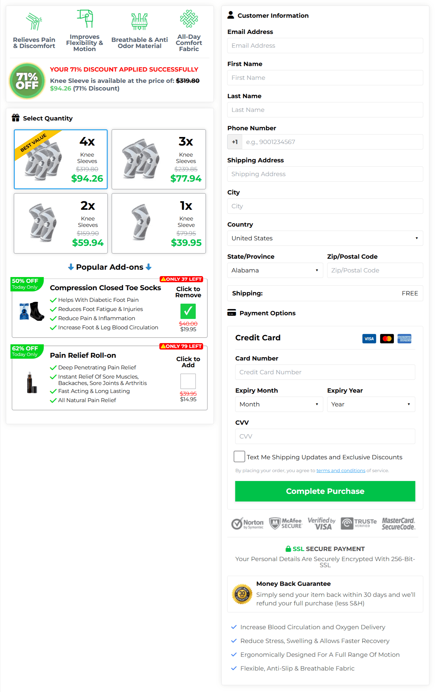 Compressa Knee Sleeve checkout page